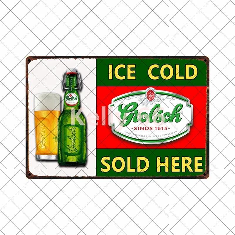 [Kelly66] Grolsch Podzimní Bok Ledově vychlazené pivo Zde Plechové umění Kovová cedule Domácí dekorace Malba 20*30 CM Velikost Dy221