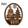 Boxwood Christmas Ornaments 3Pcs Santa Claus And Tree Ornaments, Wooden Oval Table Rustic Xmas Tabletop Decor Centerpiece, Solid Wood Desktop Ornament