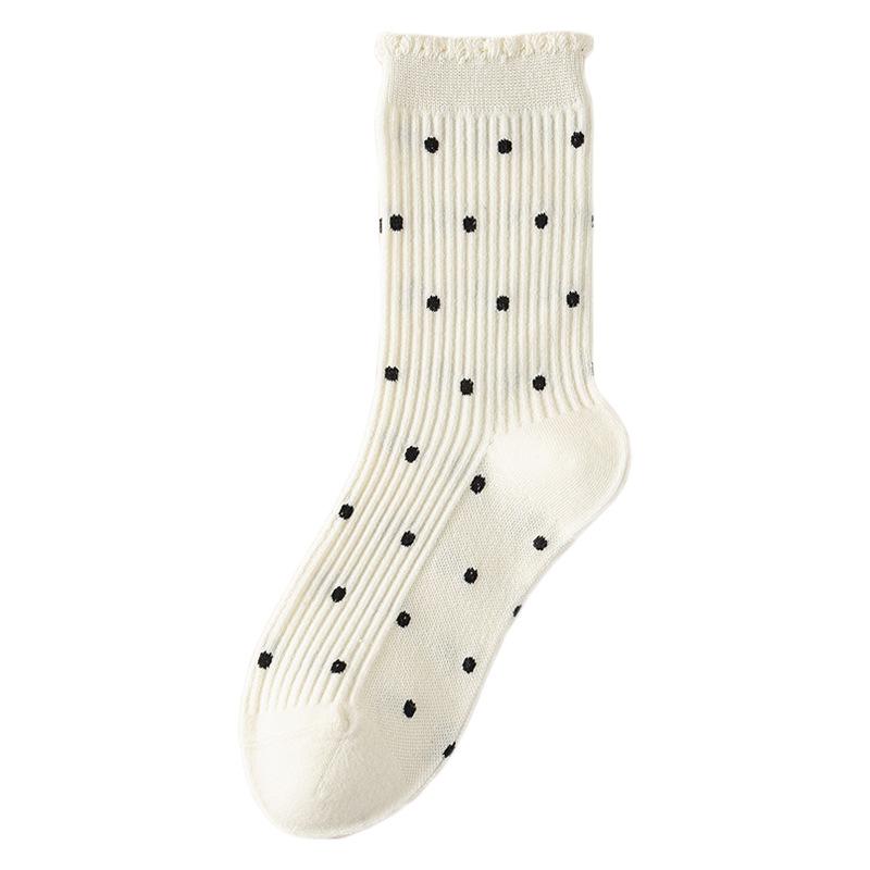 Polka Dot Socks Pure Cotton Medium Tube Socks Spring And Autumn Thin Versatile Cute Lace Polka Dot Stacking Socks Socks Industry