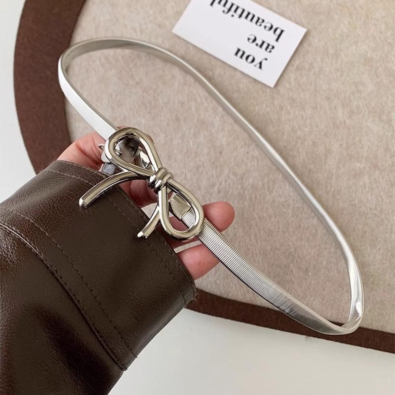 Y2K Metal Bowknot Knot Belt Elastic Force Adjustable Women Sweet Vintage Belt Skirt Pants Accessories Girl Metal Waist Chain