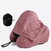 Travel Neck Pillow with Hood Memory Foam U-shaped Pillow with Adjustable Drawstring Breathable Neck Cushion for Airplane Car Long Flights Road Trips