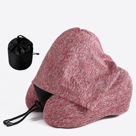 Travel Neck Pillow with Hood Memory Foam U-shaped Pillow with Adjustable Drawstring Breathable Neck Cushion for Airplane Car Long Flights Road Trips