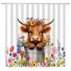 Highland Cow Shower Curtain Farm Animals Cattle Portrait Watercolor Flowers Plant Bathroom Decor Fabric Bath Curtains with Hooks