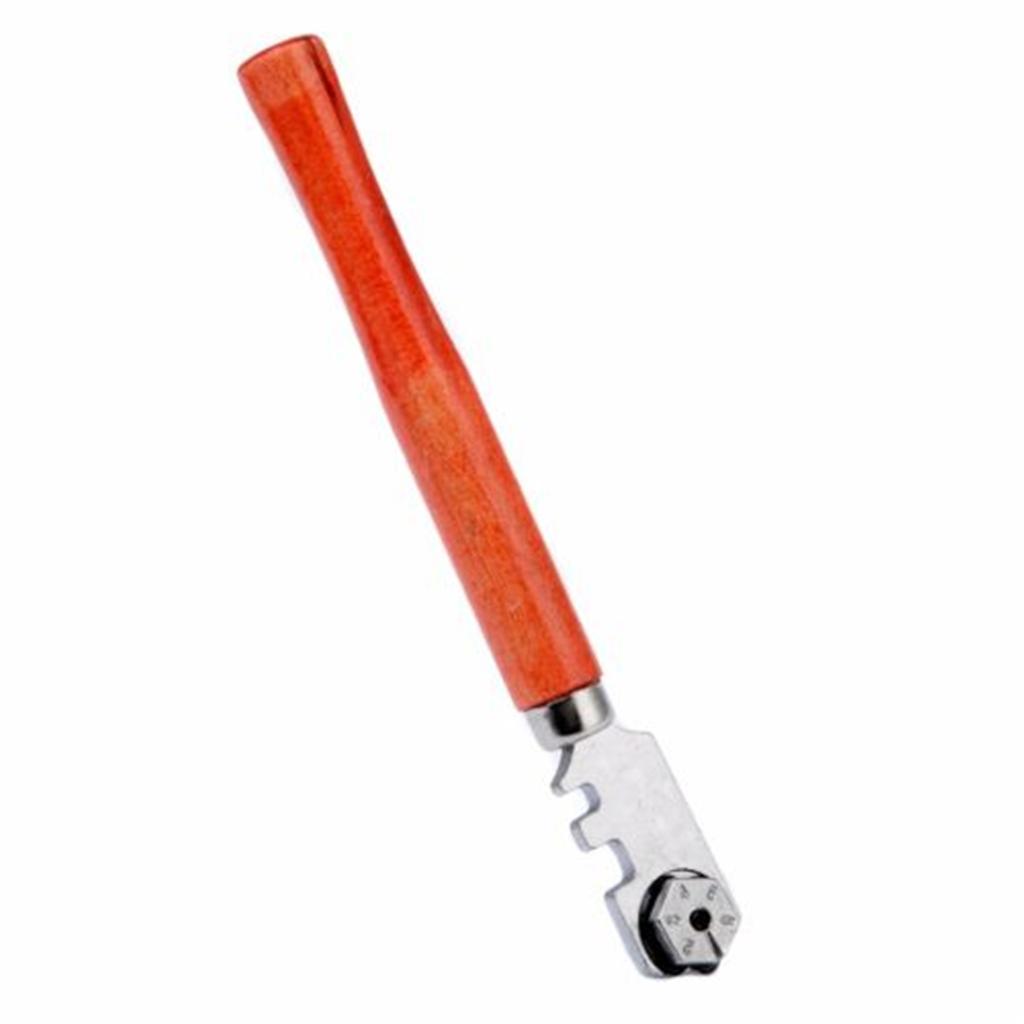 Multifunctional Portable Six-wheel Glass Cutter Round Handle High-strength Roller Mahogany Round Flat Cutting Tool Glass Knife