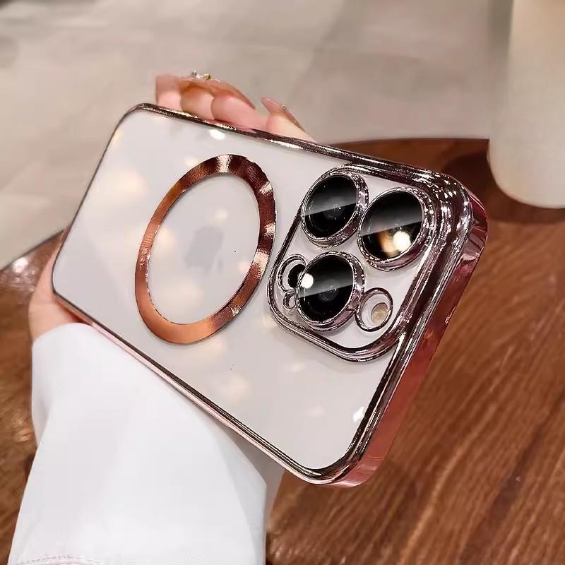 Applicable To IPhone16 Mobile Phone Case Magnetic Plating PC Comes with Lens Film Apple 15 Full-pack Transparent Anti-fall Hard Cover