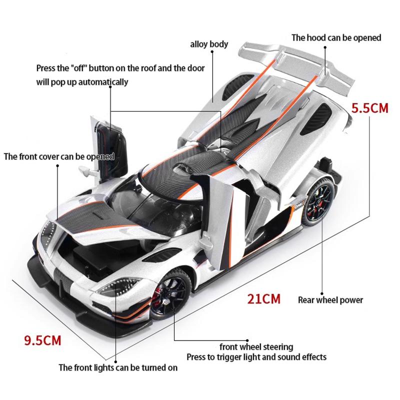 1/24 Koenigsegg ONE 1 Rotor Door Supercar Diecast Alloy Model Car Sound and Light Pull Back Outdoor Collections Ornaments Birthday Gift Boy