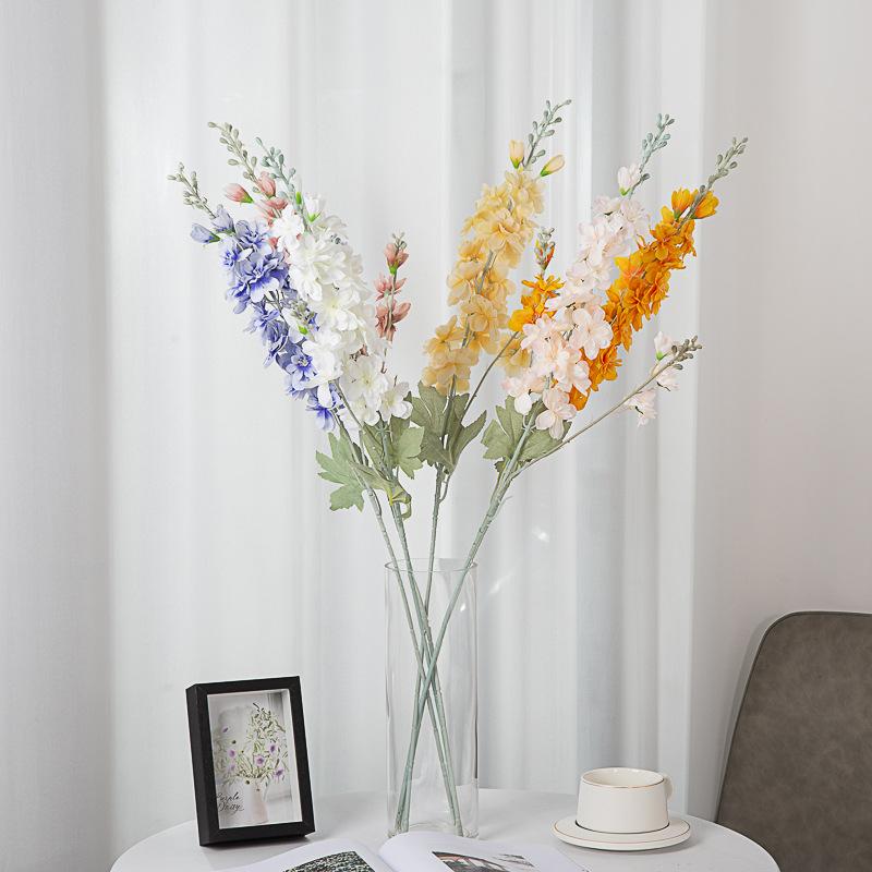 Artificial Flowers Delphinium Flower Branch Fake Leaf for Wedding Decoration Outdoor DIY forHome Decorative Hyacinth Silk Flower