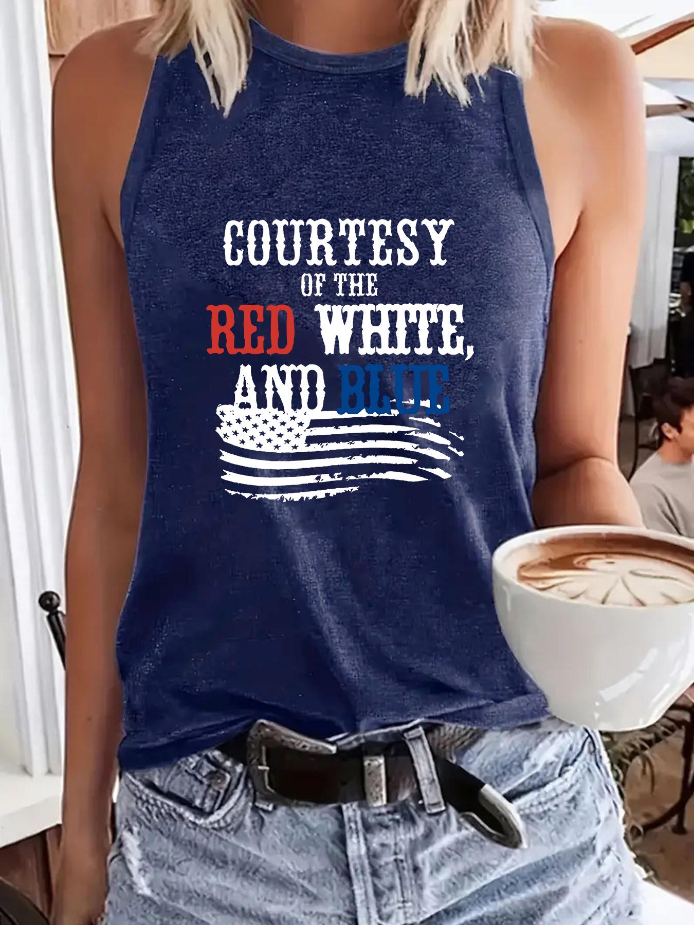 

**Патриотичный принт Женская универсальная повседневная модная майка** Double Extra Large темно-синий