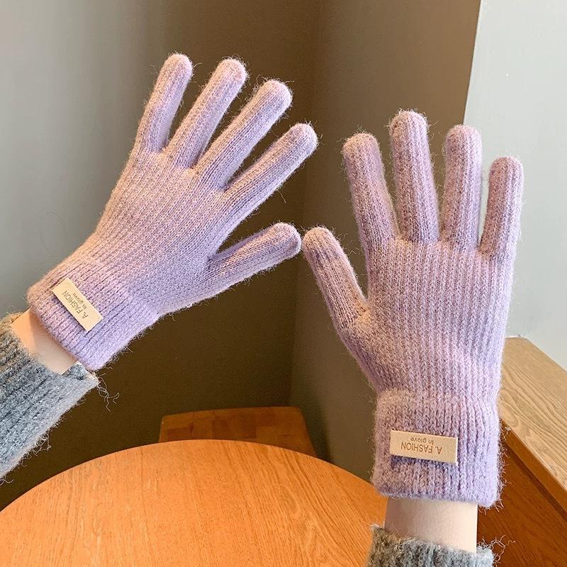 Korean version of knitted women's cold-proof thickened candy color labeling cycling fingers