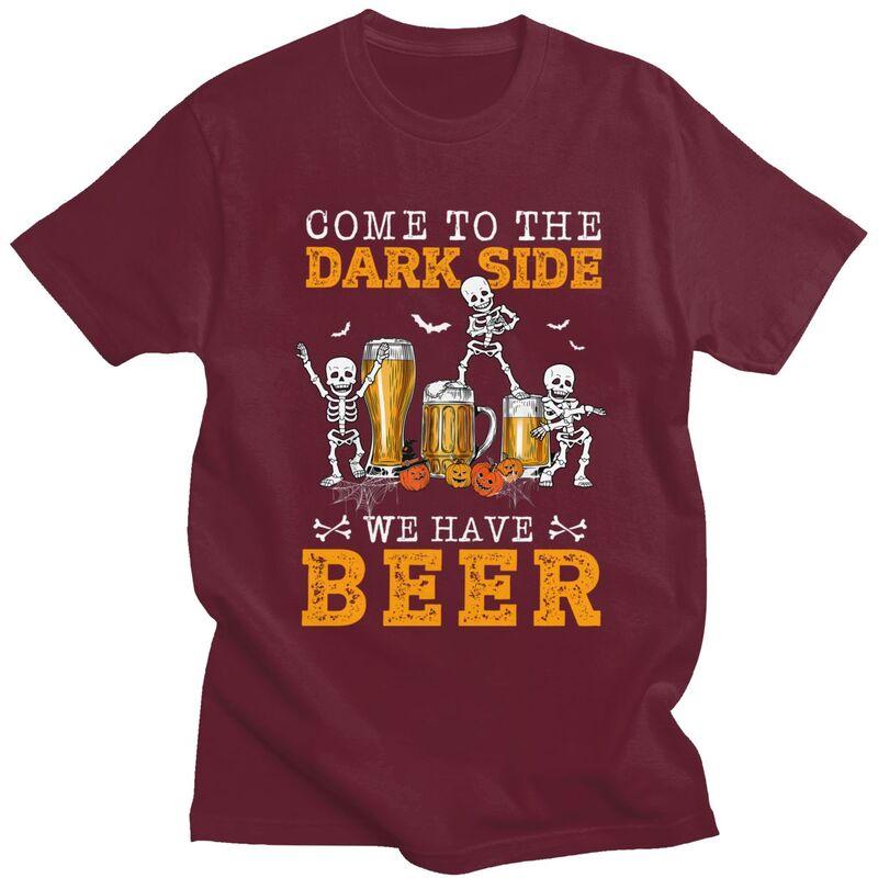 Happy Halloween Skeleton Drinking Beer T Shirts Short Sleeve Tshirt Graphic Tee Tops Pure Cotton Loose Oversized Clothing