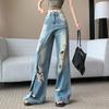 plus size Vintage hole high waist casual loose long Women spring summer jeans denim wide leg Pants