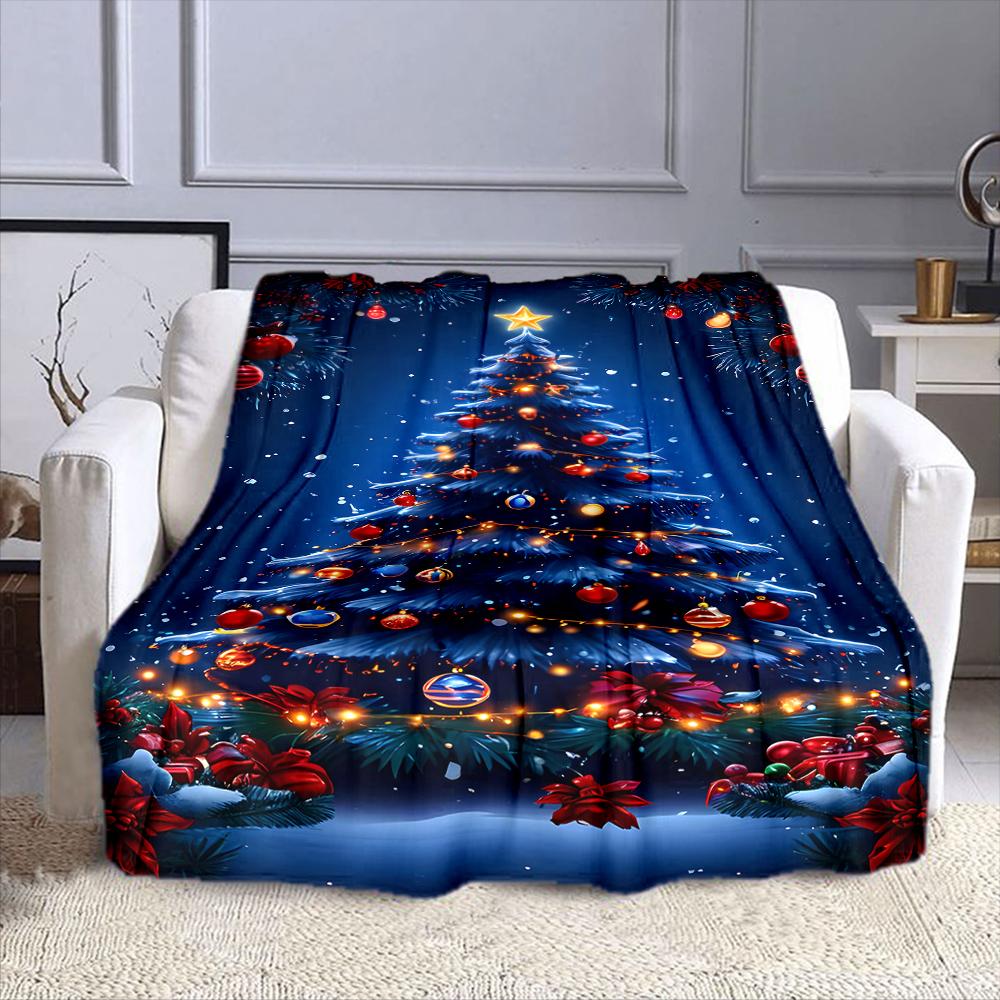 Christmas Tree with Lights and Ornaments Patterned flannel blanket perfect for the bedroom living room, sofa, or a little nap