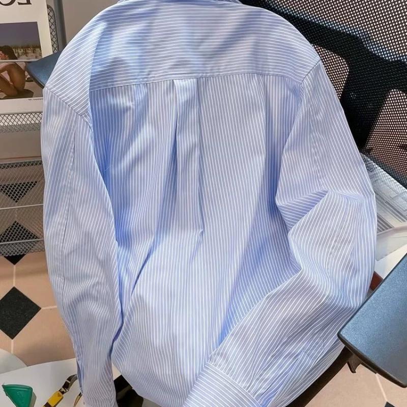 Long Sleeved Trendy Handsome Shirt for Men, Lazy Men, Spring Striped Woven Shirt, Men's Fashion Trend
