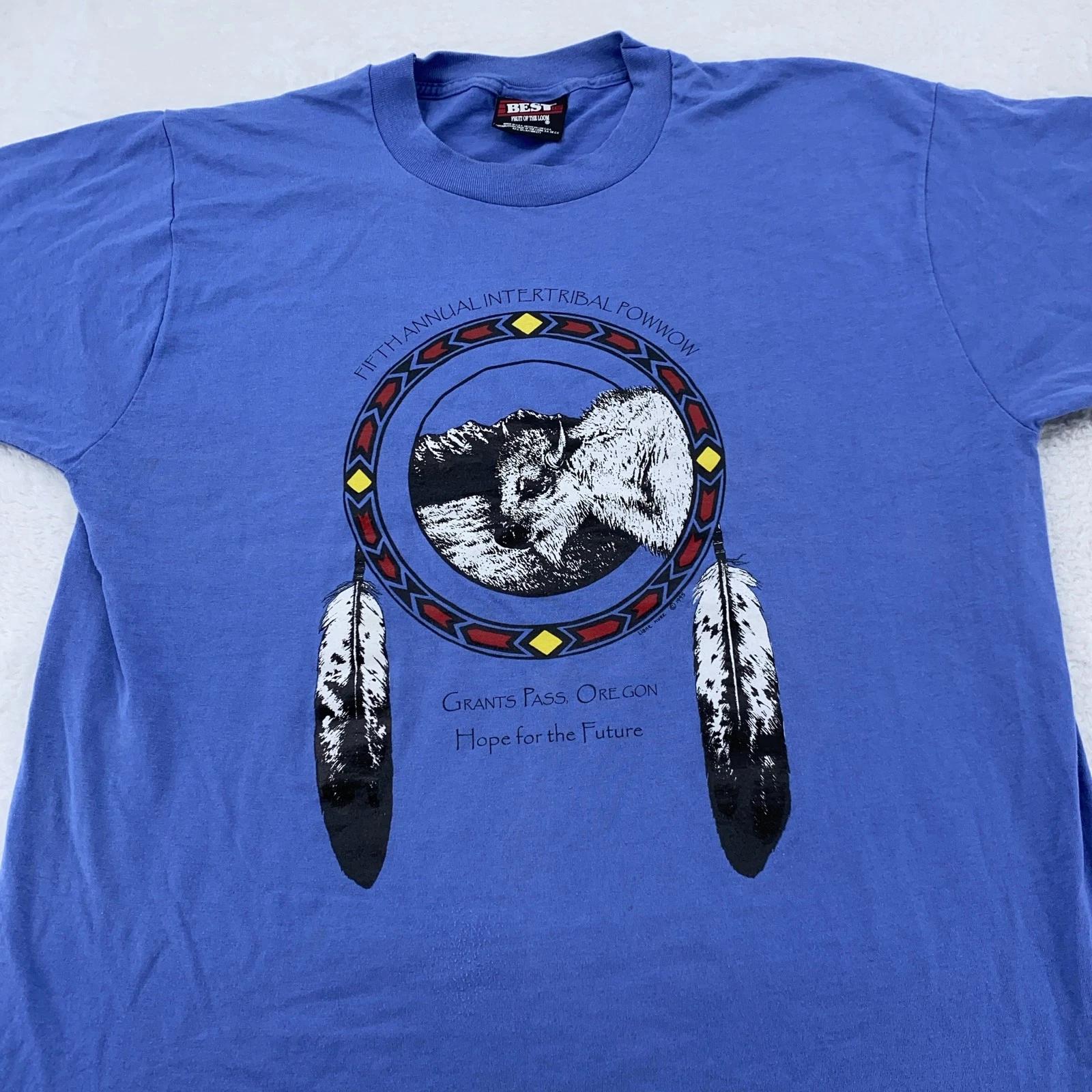 Vtg Intertribal Powwow Shirt Mens L/XL Grants Pass Oregon Indian Native 90s Tee S