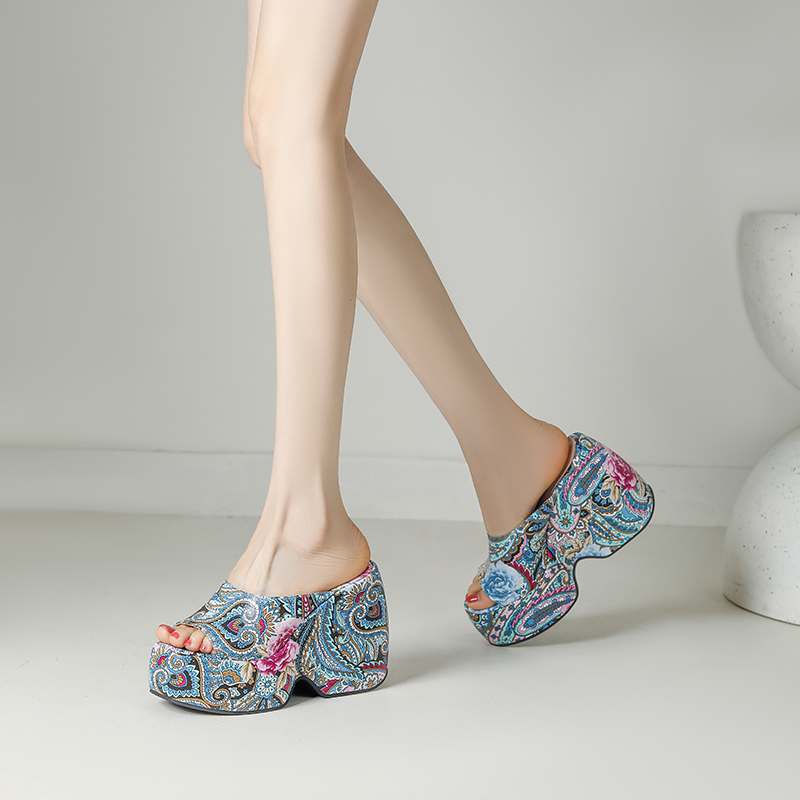 Krazing Pot Mules Polyurethane Spring Summer Size 43 Size 42 Summer Prints Skin Women Platform Women Peep Toe Slip On Sandals