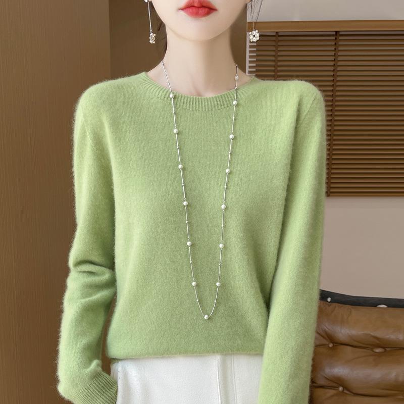 Pulover moale și confortabil pentru femei din lână pură - Croială largă, Mânecă lungă, Tricot cu gât rotund pentru toamnă/iarnă.