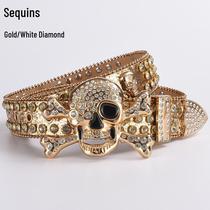 Cataramă de Curea Hip Hop cu Strasuri în Formă de Craniu - Stil Punk European și American