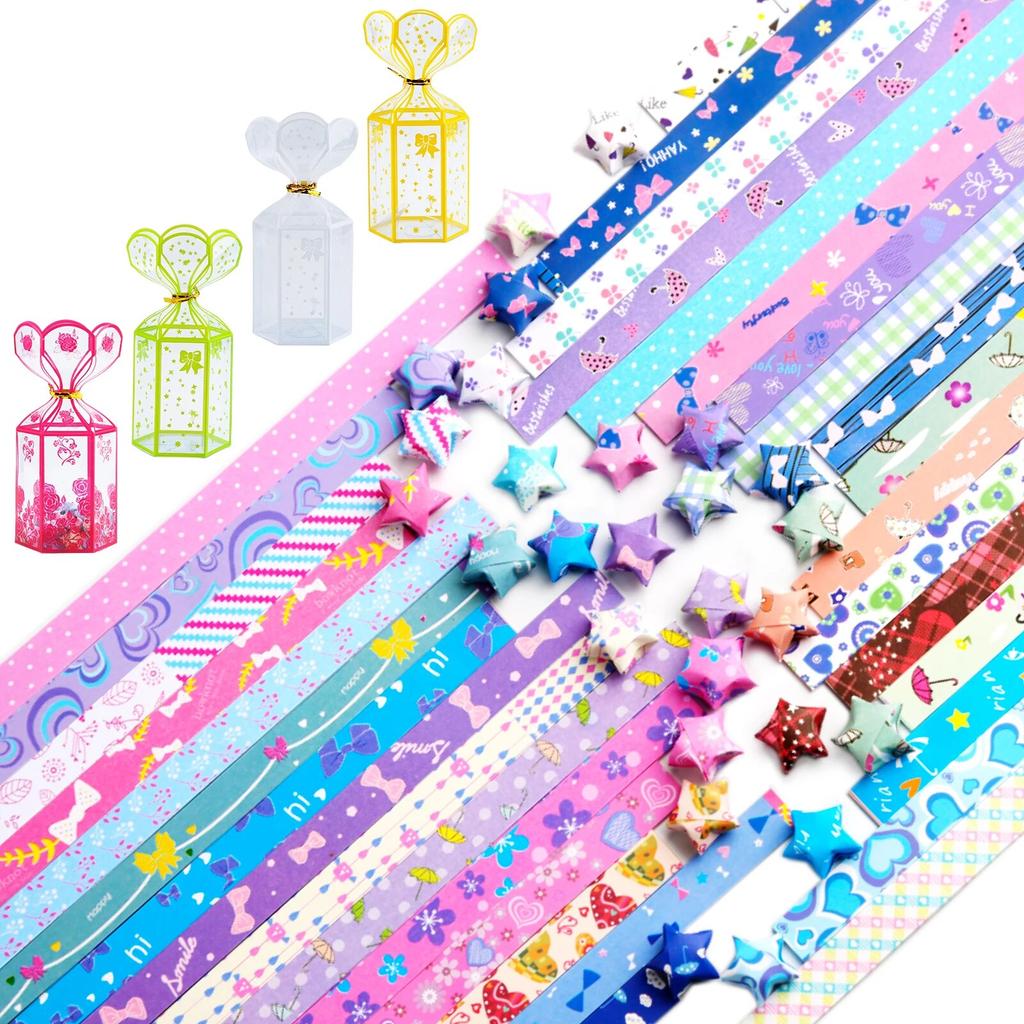 Multicolor Star Origami Paper Solid Color Gradient Color Star Paper Decoration Paper Strips DIY Hand Art Crafts