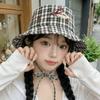 Korean Style Plaid Lace-Up Fisherman Hat for Women Summer UV Protection Sun Hat Bucket Hat