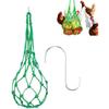 Reusable Hanging Chicken Feeder with S Hooks, Chicken Coop Flock Block Hanging Bag, Vegetable Fruit Mesh Bag for Hens Ducks Geese Poultry (Green-1pc)