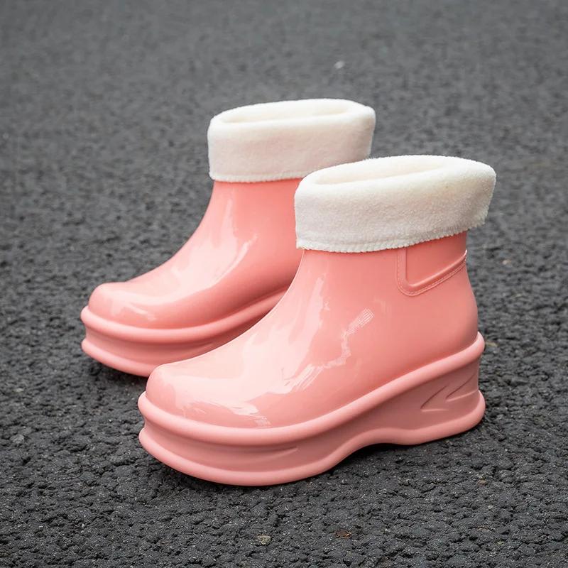 Fashion Women's Height-increasing Rain Boots Fashionable Outer Overshoes Women Thick-soled Non-slip Soft-soled Wear-resistant Rain Boots
