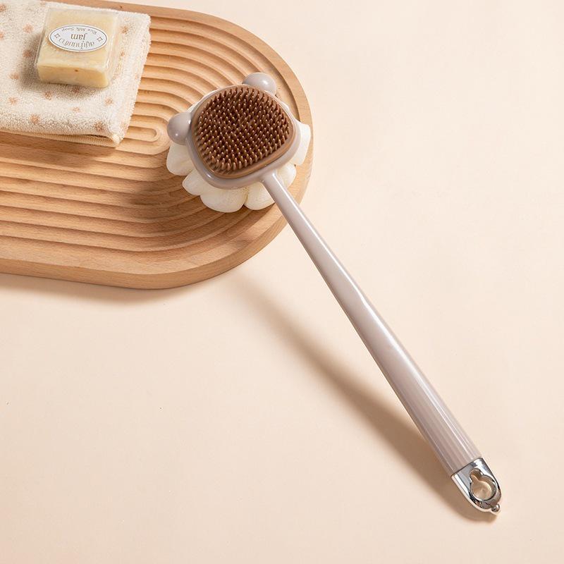 Long-Handle Soft Silicone Double-Sided Shower Brush with Back Scratcher and Mud Scraper