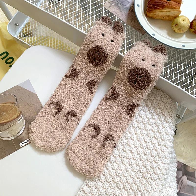 Capybara Coral Velvet Women's Winter Thickened Plush Warm Comfortable Sleeping Sock Cute Lovely Floor Socks Nice Plus Stockings
