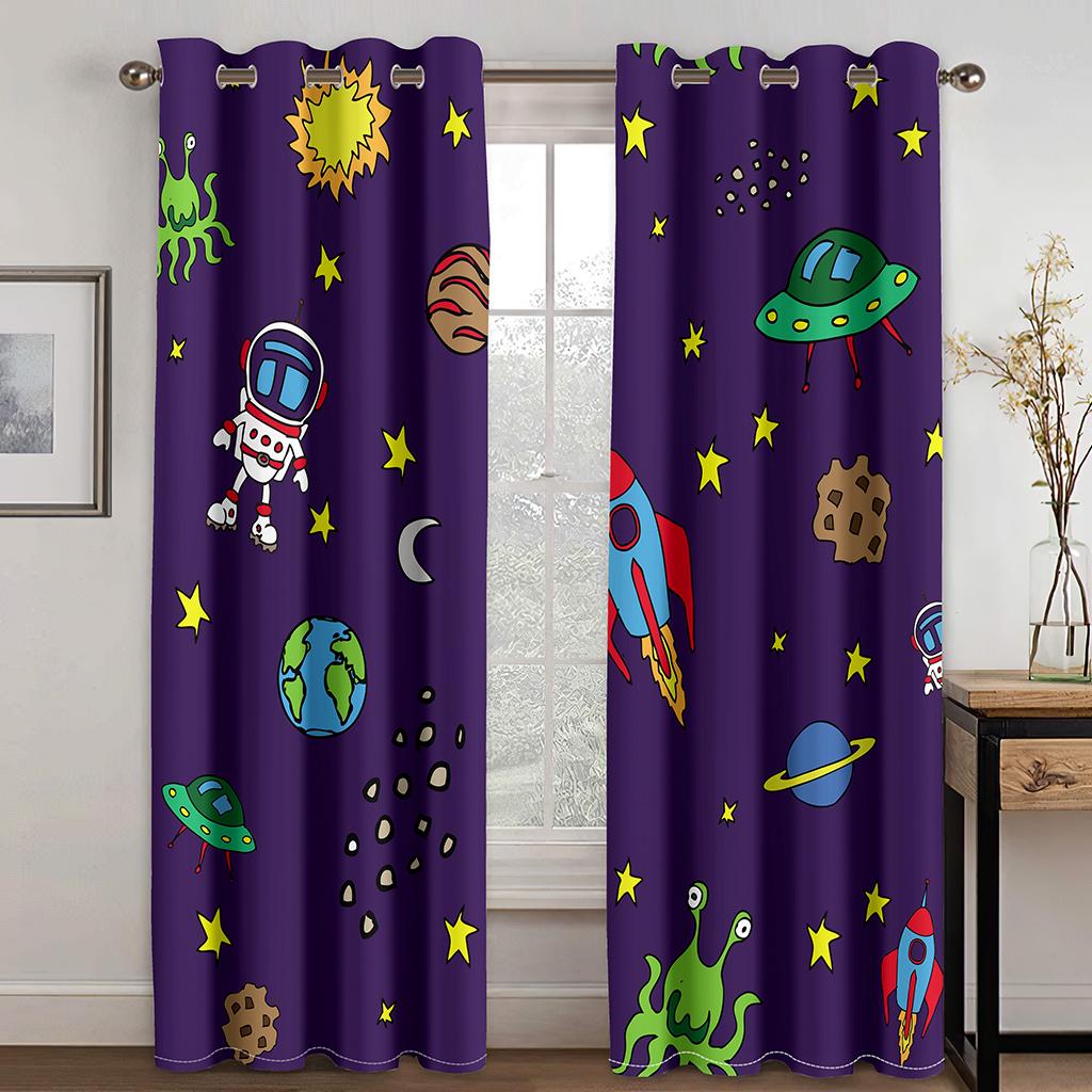 3D Personal Custom Cartoon Space Rocket Cute Kids Shading Window Curtrain Children's Short Curtains for the Living Room Bedroom