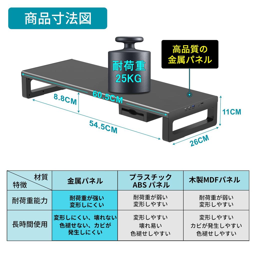 Suport monitor EAYHM cu suport de birou pentru date cu suport de afișare cu sertar și monitor pentru smartphone, potrivit pentru o capacitate de încărcare de 25 kg, USB 2.0/3.0