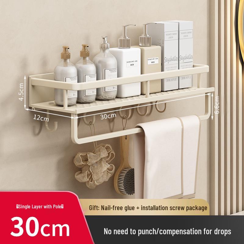 Luxury Wall-Mounted Bathroom Shelf with No-Punch Storage Rods