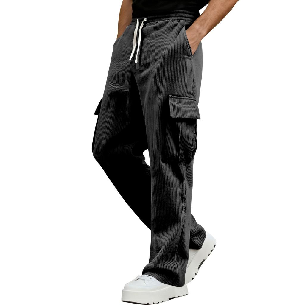 Men's American Retro Workwear Casual Sportswear Pants, Men's Loose Straight,leg Wide,leg Corduroy Trousers