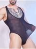 Men's Stripes Bodysuit Tops Slip Sheer See Through Tigths Sexy Allure Nightwear Onesies Nightclub Vest Tops Man Clothing Shaper
