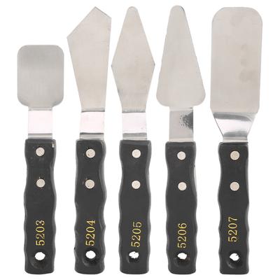 Set da 5 spatole per pittura con manico in legno nero e lama in acciaio inossidabile per pittura a olio e acrilica