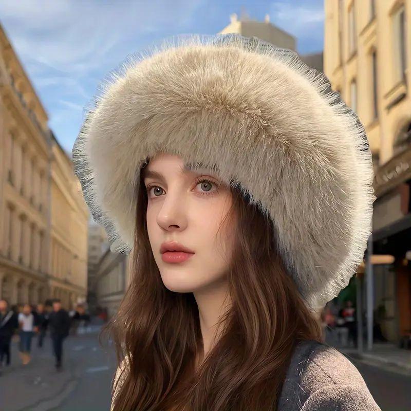 Autumn Winter Thick Warm Women Fashion Cap Simple Fur Hat Brimless Plush Fluffy Skiing Riding Fisherman Imitation Mink Fur Ladies Mongolia Cap Hats