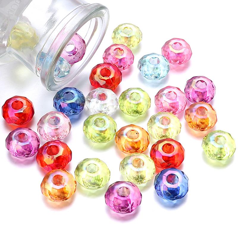 20Pcs/Lot 14mm Acrylic Beads Clear Color 4.9mm Large Hole Loose Beads For Diy Jewelry Bracelet Necklace Accessories