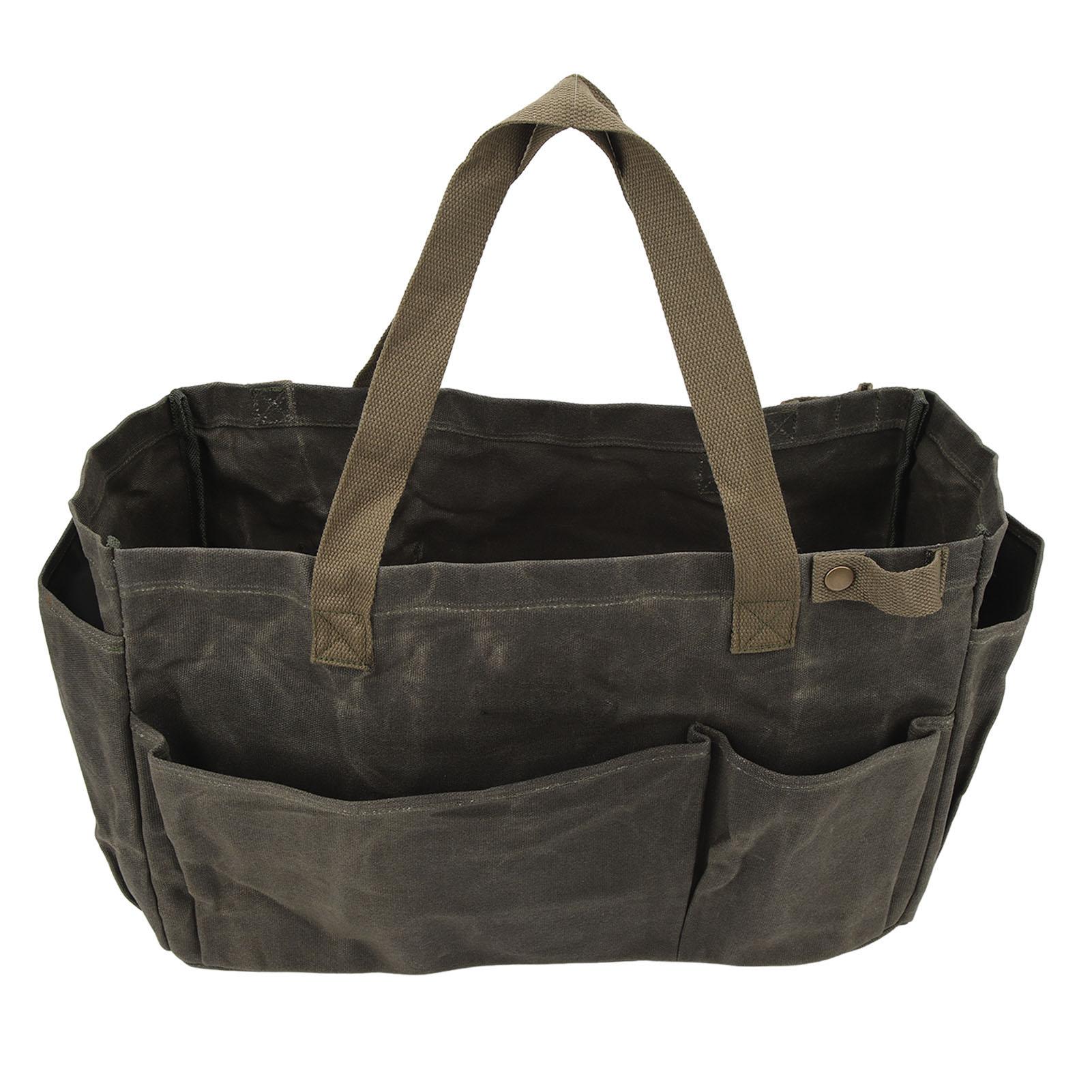 Waterproof Hardware Tool Bag with Handle Multiple Compartments Canvas Tool Bag for Camping Barbecue Picnic OD Green
