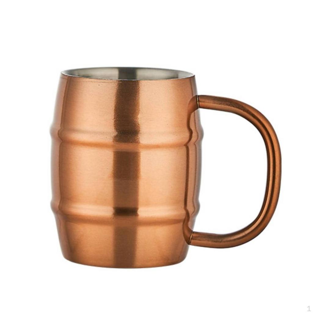 Stainless Steel Beer Mug BarrelShaped with Handle InsulatedWall Drinkware for Home