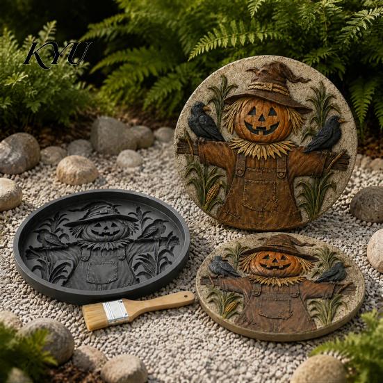 Decorative Yard Stepping Stones Halloween Stone Mold, Reusable Plastic Molds, DIY Cement Garden Landscaping Supplies Path Maker Mold for Patio Lawn &