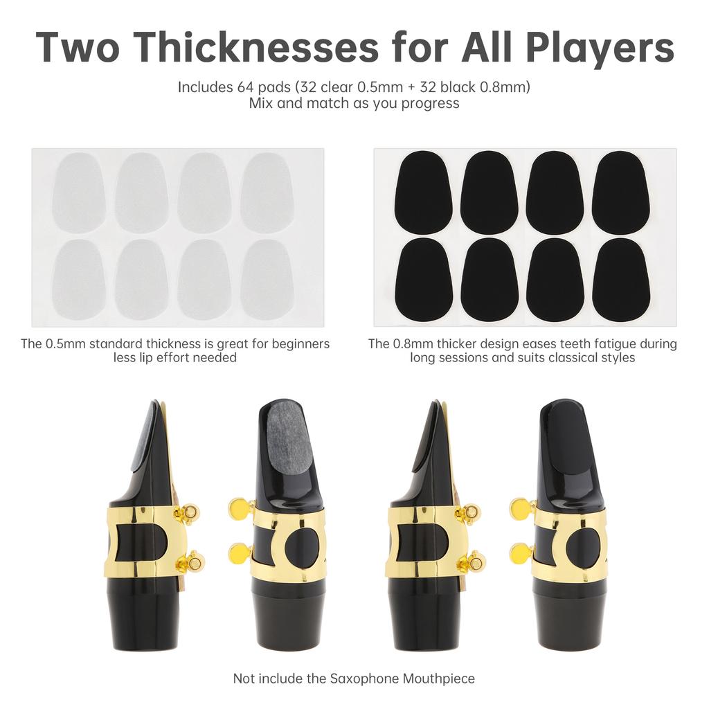 64pcs Food Grade Silicone 0.8mm 0.5mm Oval Mouthpiece Cushions Alto Tenor Saxophone Clarinet Beginner Enthusiast