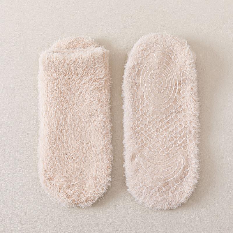 Niedrig geschnittene Anti-Rutsch-Bodensocken, Korallenfleece-Socken, Damen Herbst- und Winter Verdickte Fleece Warme Kurze Socken, Haus-Schlafsocken, Bootssocken