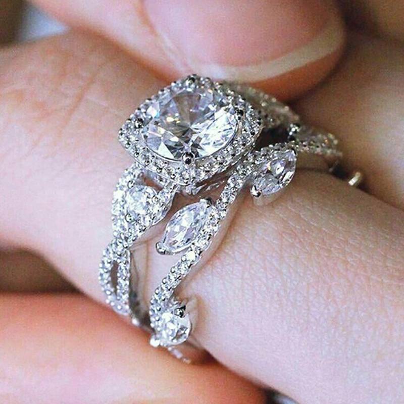 

Huitan Luxury 2Pcs Wedding Rings Set for Women Gorgeous Double Layer Stackable Fashion Zircon Exquisite Zirconia Accessories 10