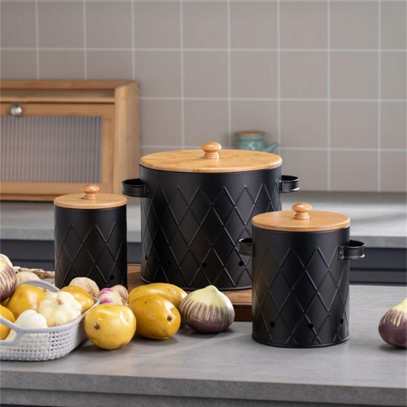 User Friendly Potato Onion Garlic Storage Bins with Bamboos Lids for Countertop Use In Restaurants and Homes