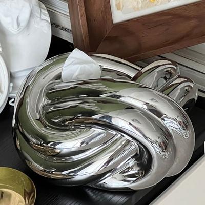 Cutie de șervețele ceramică argintie Cutie de șervețele nod răsucit Extractor de hârtie Porțelan Suport pentru prosoape de hârtie Suport pentru șervețele Decor pentru casă