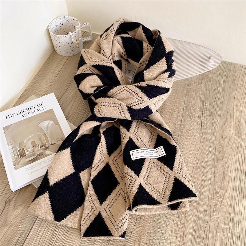 New Knitted Wool Double Sided Scarf for Girls in Autumn and Winter Versatile Scarf  Thick and Warm  Korean Style  Simple and Fashionable