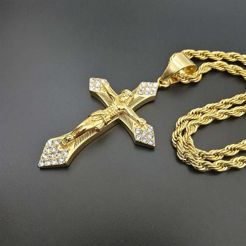 Jesus Cross Pendant Necklaces for Women Gold Color Zircon Christians Necklace Party Jewelry Girls Accessories