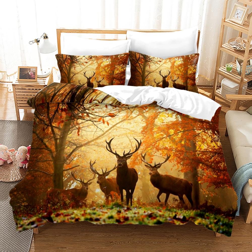 Deer Duvet Cover Set King Polyester Bedding Set For Kid Children Gift Bedding Set 3D Animal Giraffe Purple Theme Comforter Cover