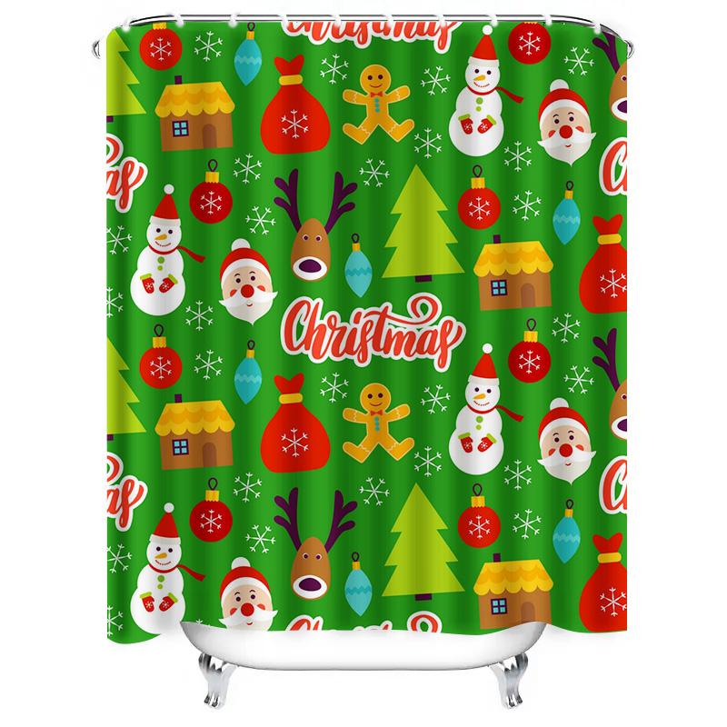 TU Christmas Shower Curtain Festive Holiday Decor Waterproof Bathroom Curtain Farmhouse Style Modern Design Holiday Home Decor X