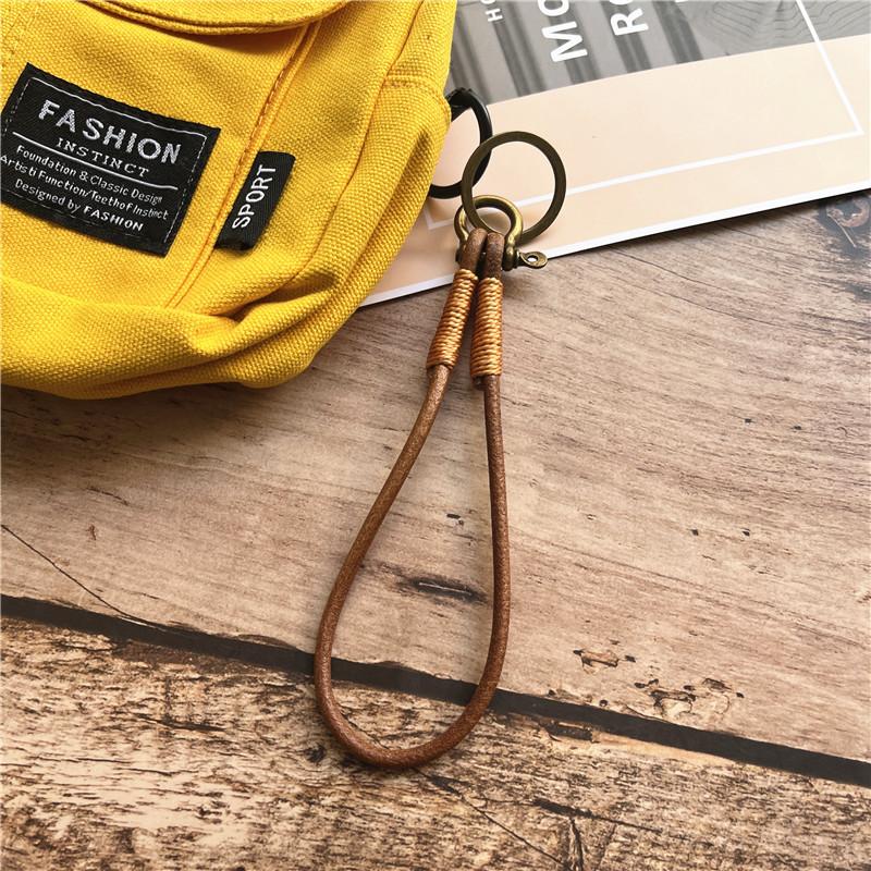 Keycord Genuine Leather Keychain Accessories Bronze Keyring Lanyard Simple Key Lanyard Vintage Keychain for Cell Phone Chain