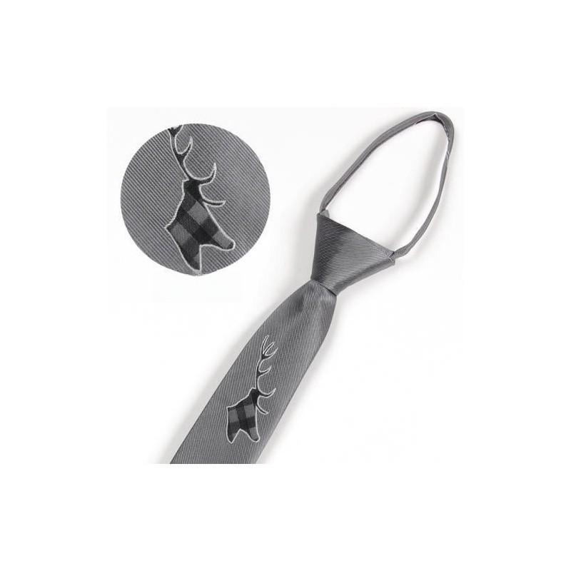 Tiger Head Embroidered Neck Tie For Kids With Striped Wool Material For School Or Casual Wear