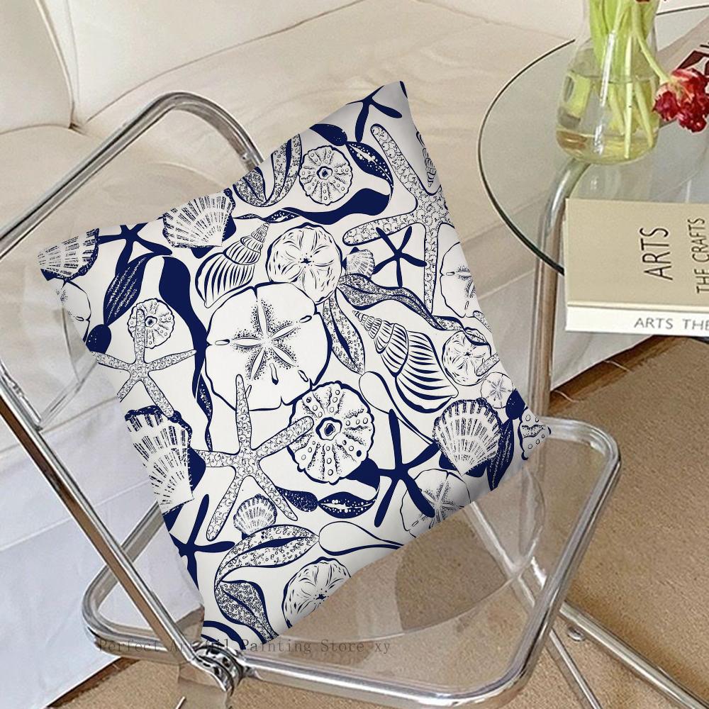 Marine Organism Shells Pillow Case Square Pillow Bedroom Sofa Leisure Comfort Cushion Car Living Room Home Decoration 40X40